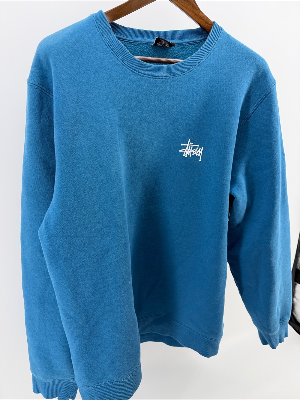 Stussy Teal Blue Crewneck Sweatshirt with White Logo